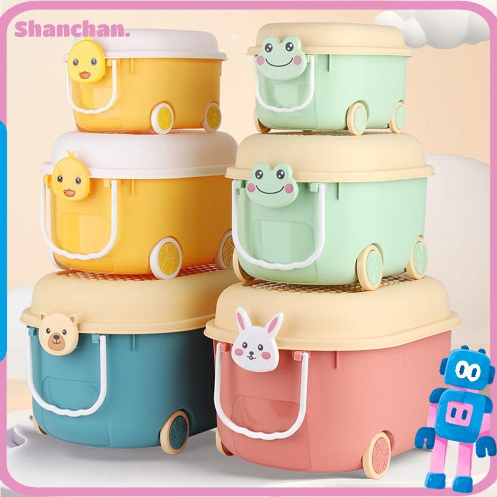 ชานชาน กล่องเก็บของเล่น มีหูหิ้ว เป็ดน้อยสีเหลืองขนมกล่องเก็บเสื้อผ้าการ์ตูนความจุขนาดใหญ่พร้อมกล่องเก็บล้อ