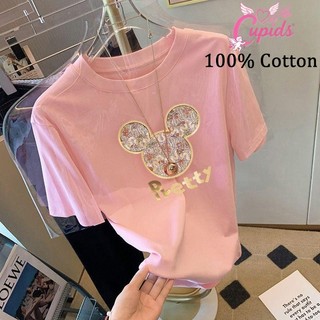 ✅READY STOCK ）Cupids Shop Korean Gold Mickey Cartoon Short Sleeve Women's Loose Top tshirt for woman