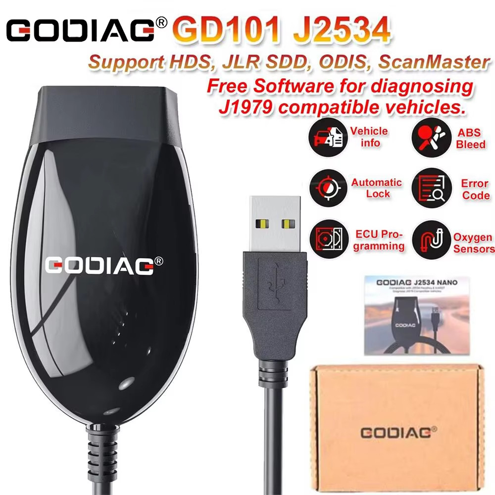 GODIAG GD101 เปิดพอร์ต 2.0 J2534 เข้ากันได้กับ Honda HDS 3.104.024, Toyota Techstream V17.30.011, JL
