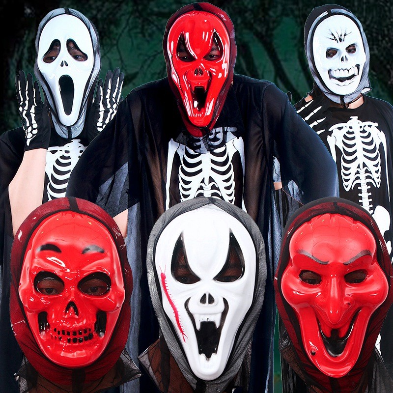 หน้ากากหัวกะโหลกผีฮาโลวีน Spooky Full Face Scream หน้ากากสําหรับอุปกรณ์ปาร์ตี้ฮาโลวีน