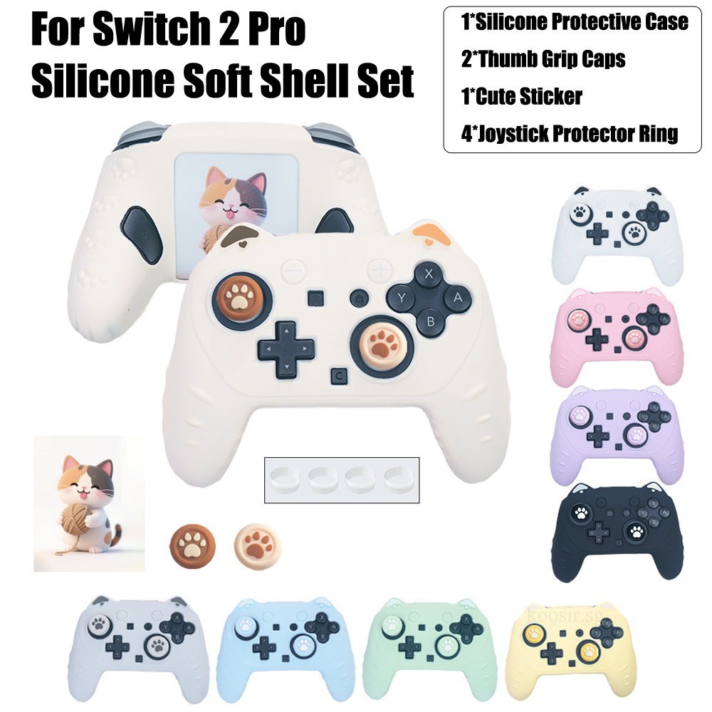 Cat Paw ซิลิโคน Soft Shell Protector สติกเกอร์ผิวสําหรับ Nintendo Switch 2 Pro เกมคอนโทรลเลอร์กรณี Thumb Stick Grip ฝาครอบจอยสติ๊ก Protector และสติกเกอร์สําหรับ NS2 PRO