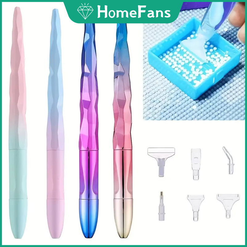 HF5D Diamond Art Pen, ปากกาภาพวาดเพชรและอุปกรณ์เสริม Ergonomic Tip Diamond Pen สําหรับหินกลมและสี่เหลี่ยม (1 ปากกา + 6 เคล็ดลับ)