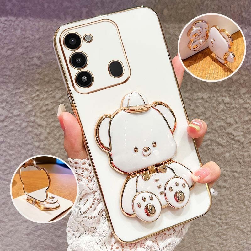 ปลอกกันกระแทกเคสโทรศัพท์สําหรับ Tecno Spark Go 2022 8C KG5k KG5j น่ารัก 3D Hatted Baby Bear Stand Br