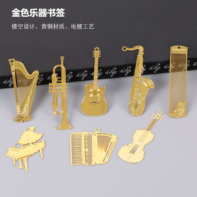 ที่คั่นหนังสือเปียโนโลหะกลวงสร้างสรรค์ guzheng กีตาร์ไวโอลินเครื่องมือรูปร่างนักเรียนเพลงเครื่องเขีย