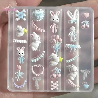ลูกไม้Bowknot Bunny 3Dแม่พิมพ์ซิลิโคนตกแต่งเล็บเล็บDIYออกแบบ…