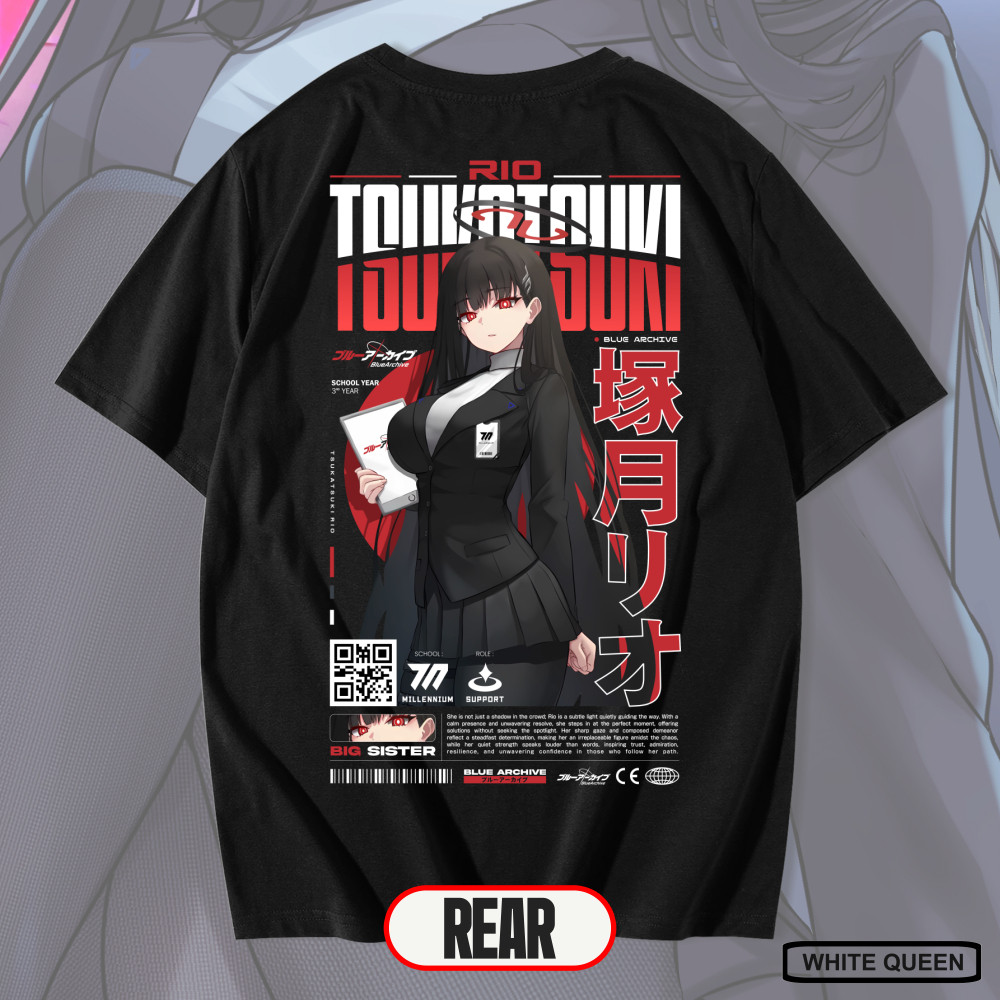 WHITE QUEEN - เสื้อยืด TSUKATSUKI RIO BLUE ARCHIVE - สีฟ้า ARCHIVE RIO MILLENNIUM