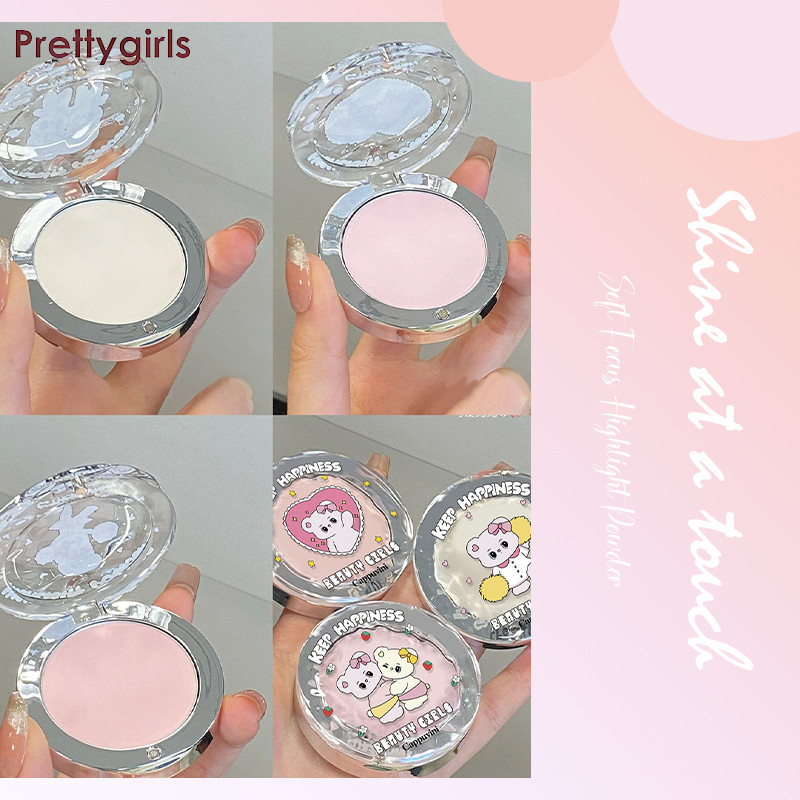 cappuvini beauty girls ไฮไลท์แป้งอัดแข็ง เครื่องสําอางแต่งหน้า เนื้อโมโนโครม ลายซากุระน่ารัก สําหรับนักเรียนหญิง-PY