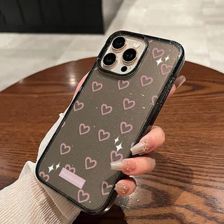 เคส iPhone 16 Pro Max iPhone 11 เคสใสแบบแวววาว TPU นุ่มสีสันสดใส หัวใจและโบว์สีชมพูน่ารัก Compatible iPhone15