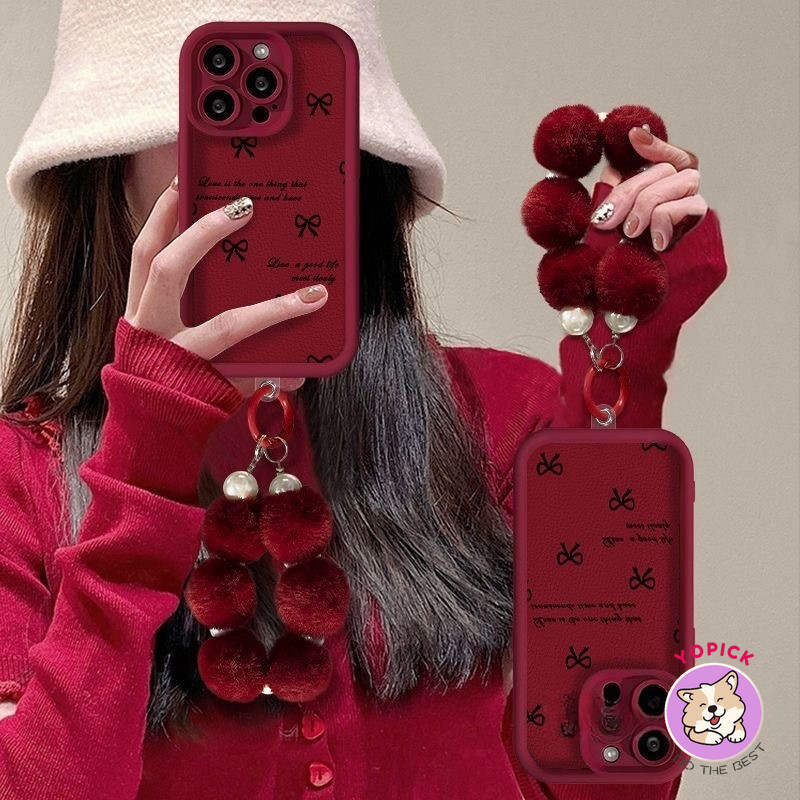 IPhone 16 15 14 13 12 11 Pro Max X Xr Xs Max 7 8 Plus SE2020 เคสโทรศัพท์น่ารักสีดําโบว์เชือกเส้นเล็กคู่นุ่มกลับฝาครอบโทรศัพท์ JGS