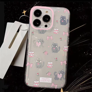 🔥GOOD🔥For iPhone 16 เคสใส ปุ่มชุบไฟฟ้าอ่อนป้องกันกล้องกันกระแทก โบว์สีฟ้าน่ารัก For iPhone 14 13 15 16 11 12 Pro Max