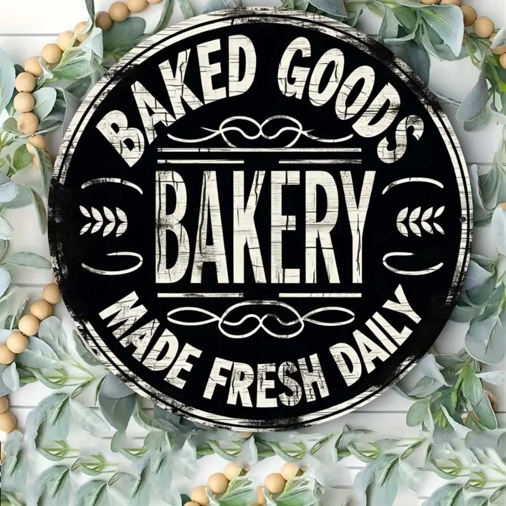 ป้ายสินค้าอบวินเทจ 2D - 8x8 Fresh Daily Bakery Wall Art, ทนทานตกแต่งบ้านและร้านอาหาร