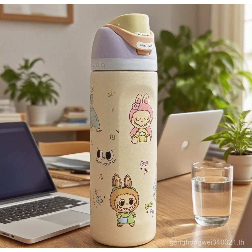 Breeze Cup.Owala Labubu Cup 16oz 24oz 32oz Double Vacuum Thermos Freesip Outdoor Portable Sports Tra