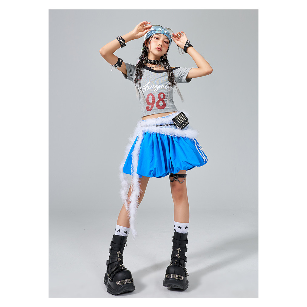 เครื่องแต่งกายแจ๊สแดนซ์หญิงสไตล์สาวเผ็ดสั้นด้านบนและชุดกระโปรงปุยเด็กฮิปฮอปถนนเต้นรําสตูดิโอฝึกเสื้อผ้าสาวชุดการแสดงเวทีรันเวย์ - รูปที่ 6