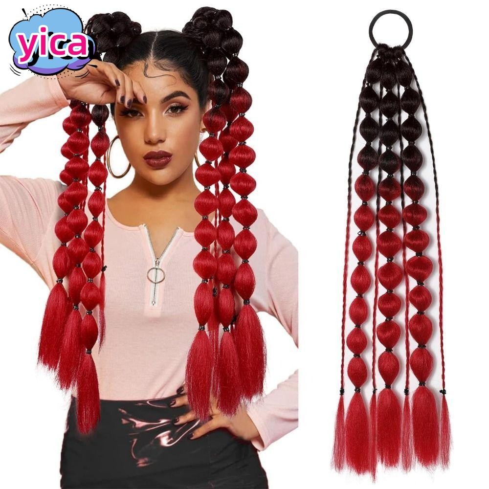 YICA เด็ก Bubble Ponytail Extension,น้ําหนักเบาสําหรับสาวสําหรับEDCเทศกาลRaveผมสี,พร้อมผมTie 20 "Handmade Braided Ombre Crazy Hair Dayอุปกรณ์เสริม