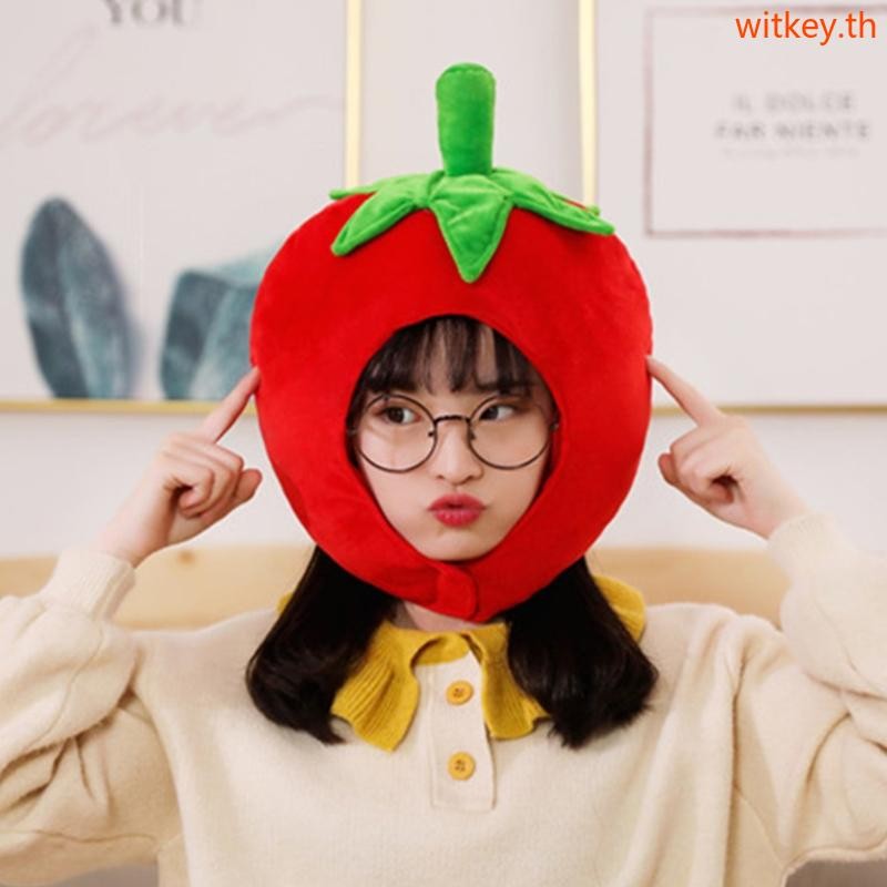 WIT น่ารักมะเขือเทศรูปร่างหมวก Plush ตลกผลไม้ตุ๊กตาของเล่นหมวก Warm Earflap หมวกประสิทธิภาพคอสเพลย์ Party Photo Pro