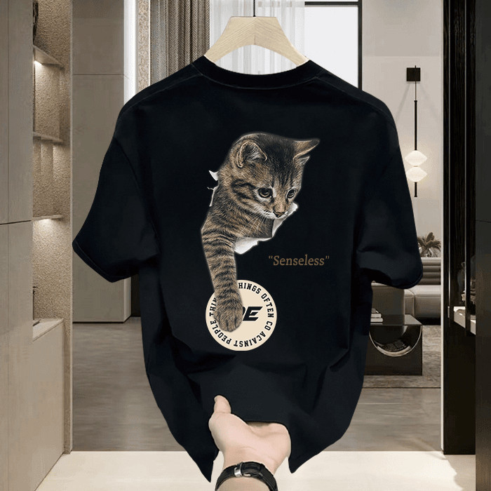 VBA ฤดูร้อนหลวมรอบคออเนกประสงค์แขนสั้นเสื้อยืดแมว motif ผู้ชายและผู้หญิงอเนกประสงค์ tops เสื้อผ้าคุณ