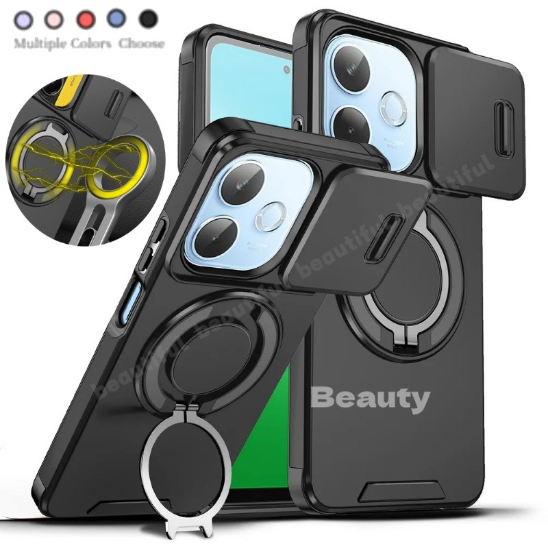 สําหรับOppo A5 Pro X A5Pro A5X 5 A3X A3Pro A5i Pro A3 5G 4G 2025 กันกระแทกPushหน้าต่างป้องกันเลนส์ปลอกหรูหราแหวนแม่เหล็กขาตั้งAnti Fallฝาครอบโทรศัพท์ OPPOA5Pro