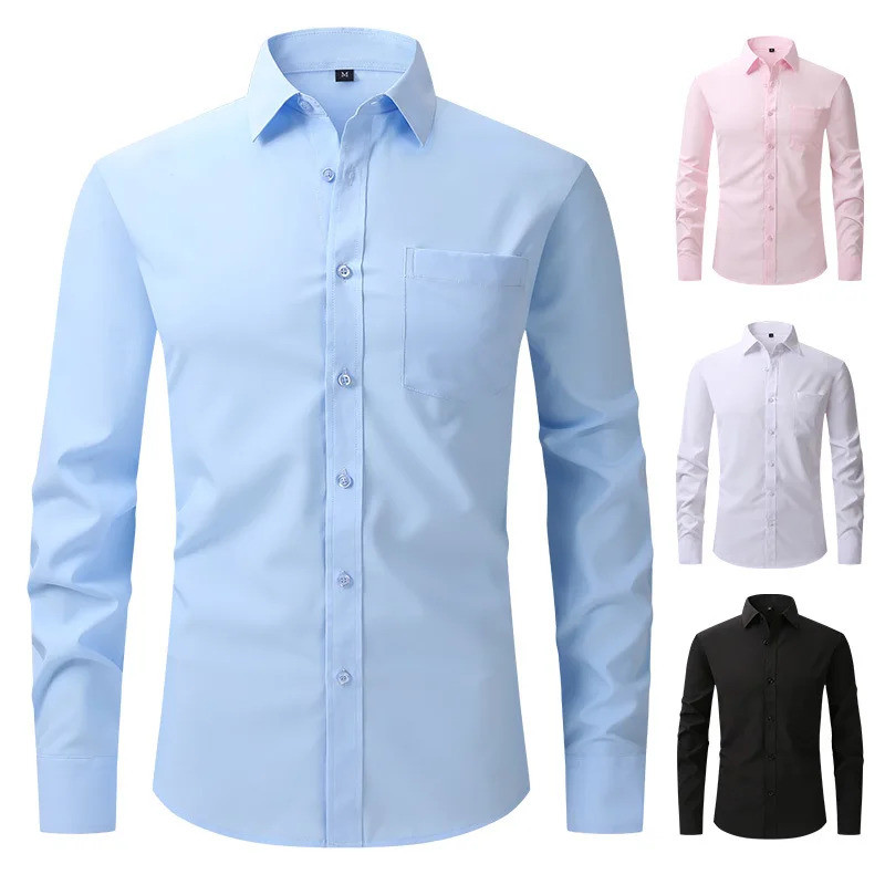 เสื้อเชิ้ตผู้ชายแขนยาวแบบเป็นทางการแต่สวมใส่ง่าย เหมาะสำหรับการทำงานและวันหยุดในสไตล์สตรีทแวร์ฤดูร้อน
