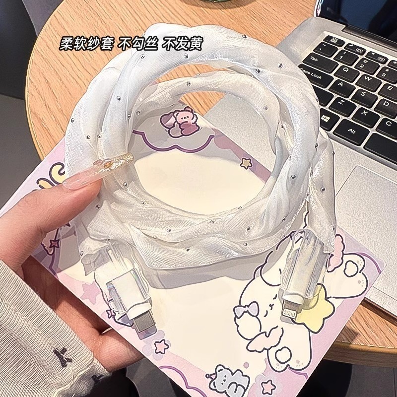 1.4m Girlyลูกไม้สีชมพูBling Diamomd Cable Winder Protectorสําหรับสายชาร์จUSBสายไฟประเภทC USB Chargerสายไฟข้อมูลสายไฟOrganizer - รูปที่ 6
