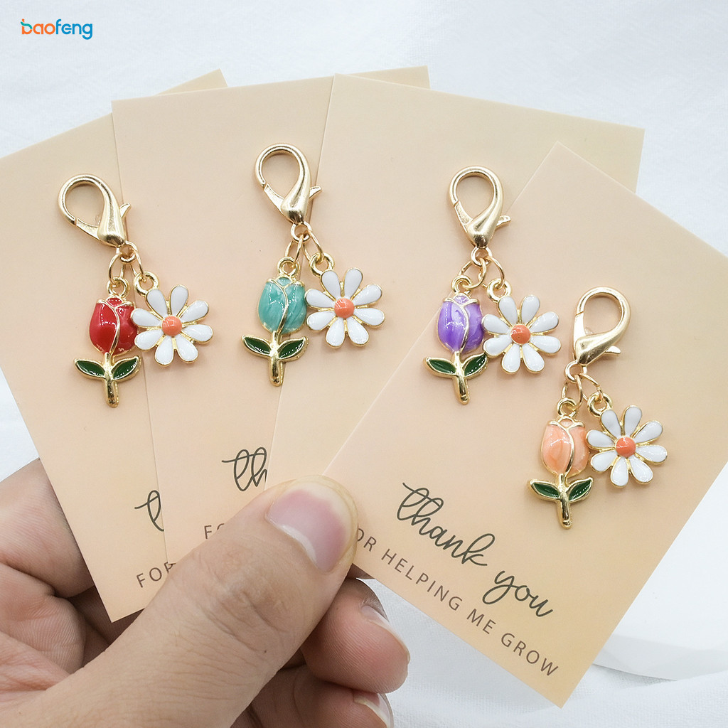 ทิวลิปหัวใจดอกไม้พวงกุญแจจี้ของขวัญวันหยุดขอบคุณพระเจ้าขอบคุณบัตร