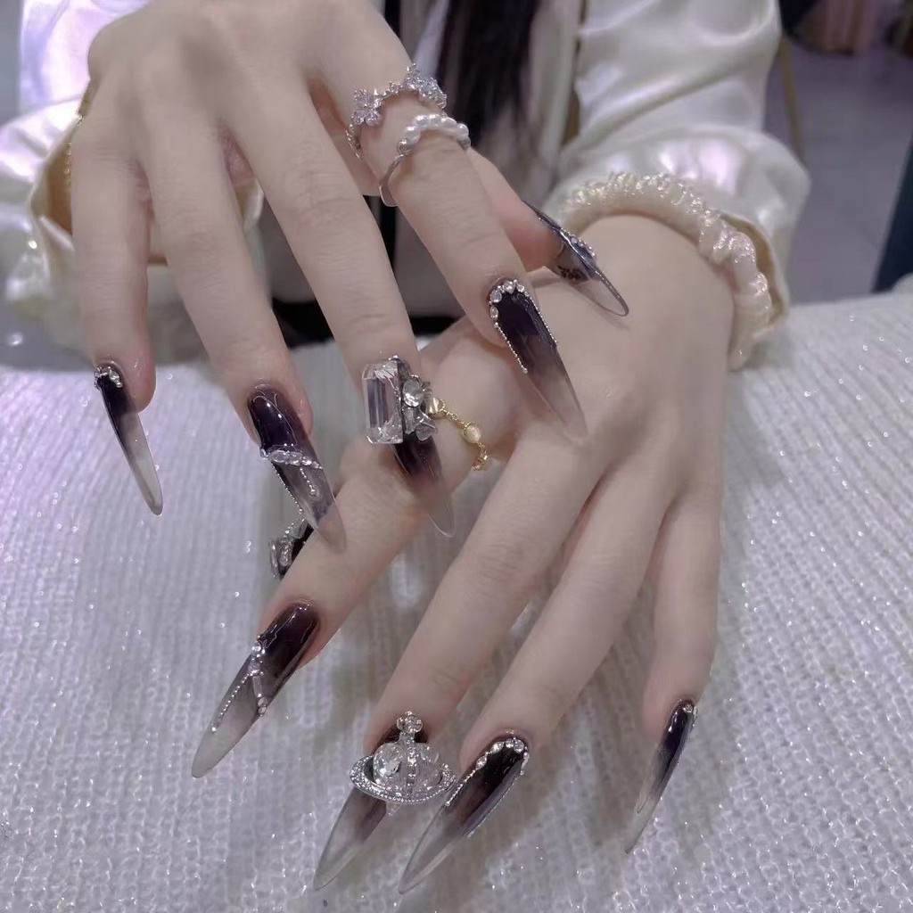 Demon Tears High-End กระพริบอารมณ์ไวท์เทนนิ่ง Handmade Pure Handmade เล็บสวมใส่บรรยากาศอารมณ์ Sweet 