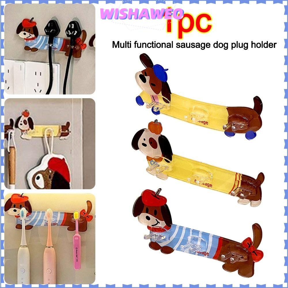 WISHAWEO ที่วางเก็บของในห้องนอน, Dopamine ติดผนังกันน้ํา Dachshund ผู้ถือแปรงสีฟัน, 3 ตะขออะคริลิคติดตั้งง่ายปลั๊กชั้นเก็บอุปกรณ์จัดระเบียบในครัวเรือน