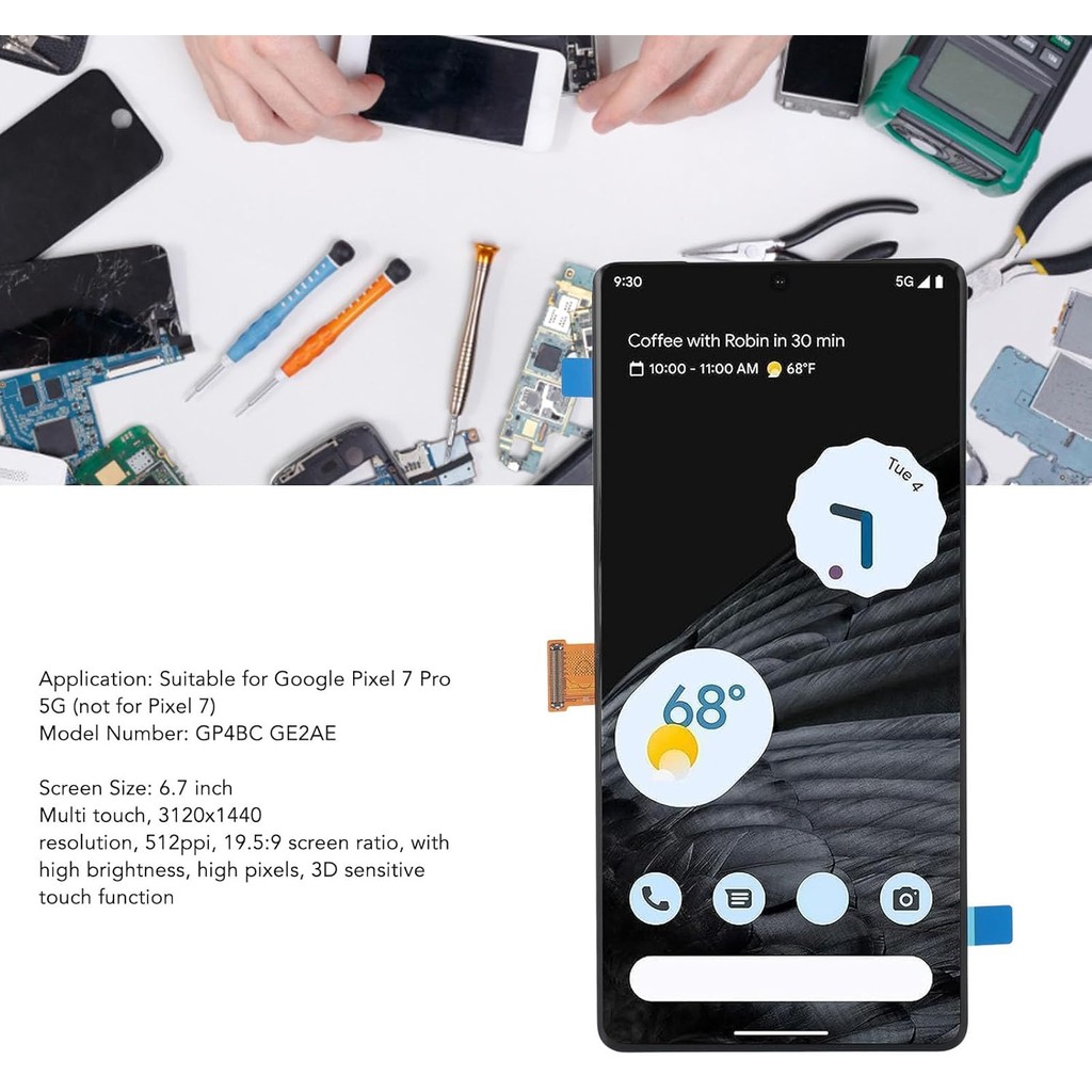 Pixel 7 Pro เปลี่ยนหน้าจอ, LED Digitizer Screen Touch Assembly พร้อมเครื่องมือ,สําหรับ Pixel 7 Pro 5