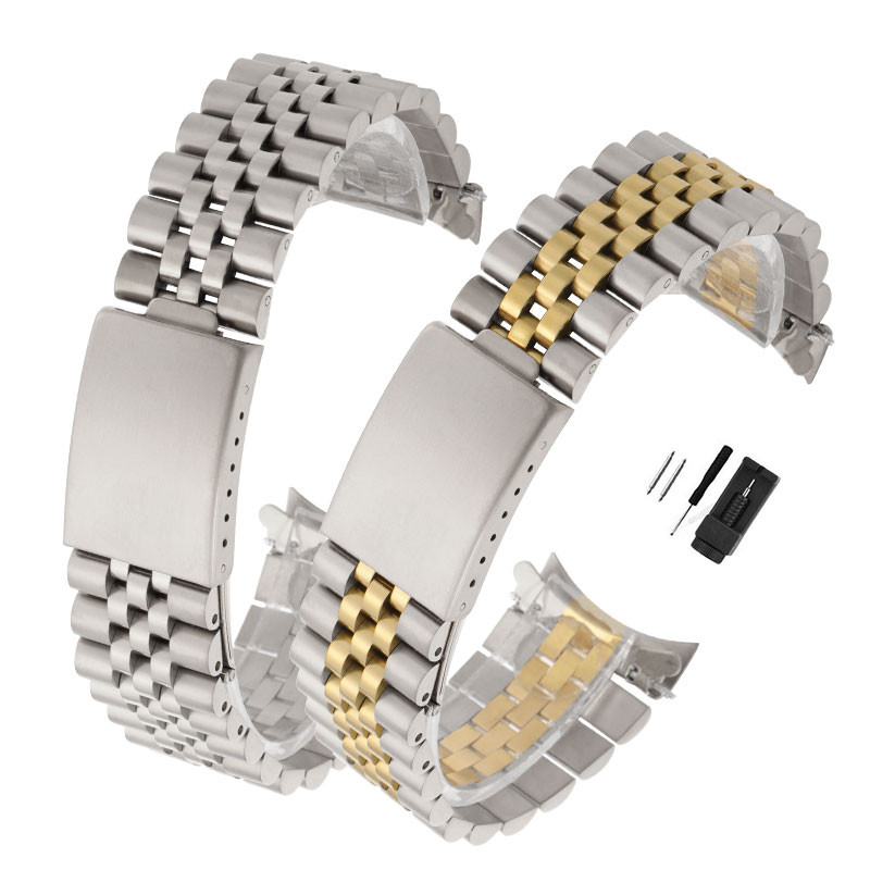 ปลายโค้ง Jubilee สายนาฬิกาสแตนเลสสําหรับ Rolex Datejust 5 สร้อยข้อมือลูกปัดดําน้ํา Diver ขนาด 13/17/18/19/20/21/22 มม. ผู้ชาย