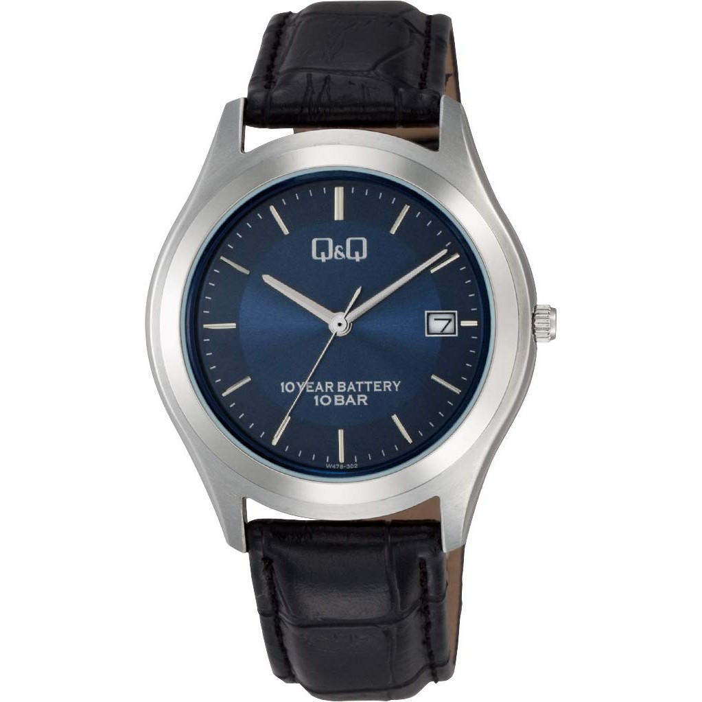 CITIZEN Q&Q Watch Q&Q  10 ATM  Leather Band Date Navy Dial  W478-302