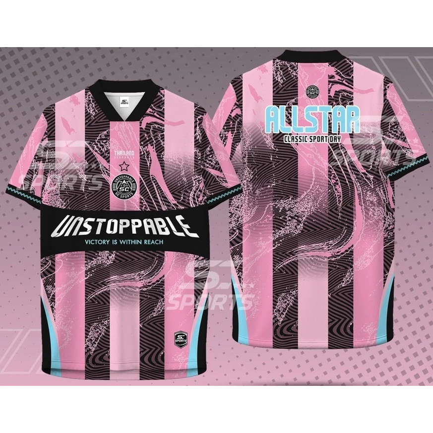 SC Sports เสื้อกีฬา พิมพ์ลายทั้งตัว คอวีตัด ใส่ วิ่ง เที่ยว หรือทำงานก็เท่ รุ่น US-03-ชมพู-ดำ