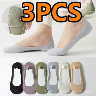 3PCS/1PCS Anti Slip Ice Silk Boat Socks Invisible Socks High Heels Half Socks For Women Socks For Adult Ankle Socks For Women Korean Socks Breathable Thick Sponge Bottom Soft