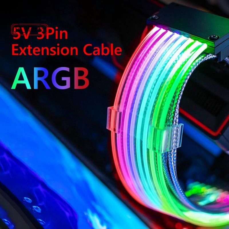 [Promote J]PC Case PSU Extension ARGB Cable ATX 3X8PIN PCI-E GPU Neon Color Line ARGB Streamer Trans