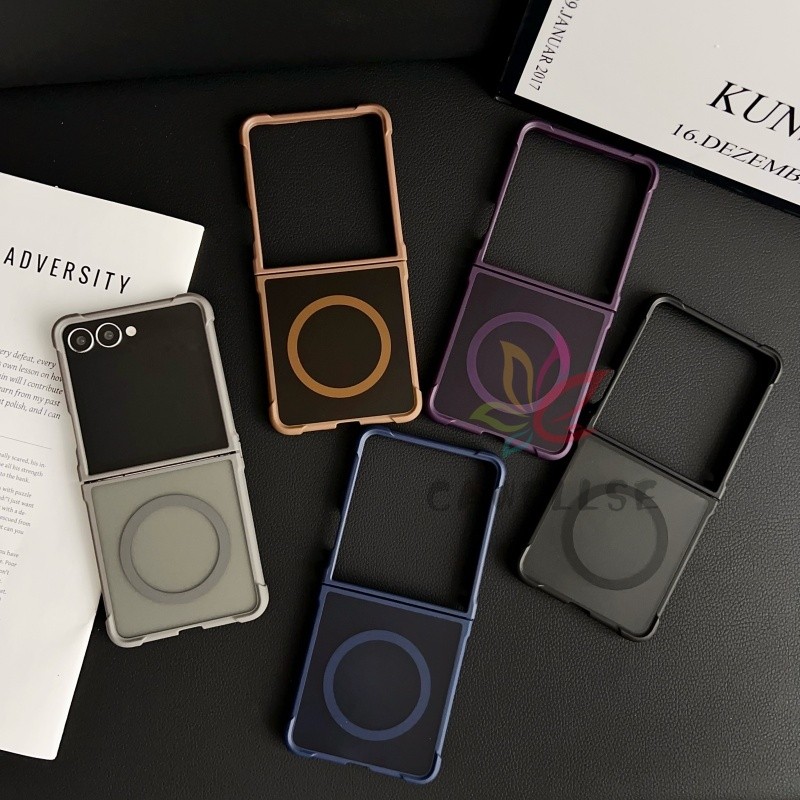 หรูหราแม่เหล็กไร้สายชาร์จ Matte สําหรับ Samsung Galaxy Z Flip 7 Flip 7FE Z Flip 6 Z Flip 5 Z Flip 4 Z Flip 3 กันกระแทก PC Slim ฝาหลัง