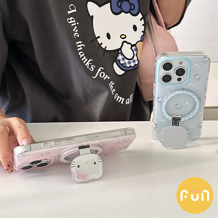น่ารัก Clouds Hello Kitty ที่วางแม่เหล็กแบบพับได้ขาตั้งโทรศัพท์มือถือสําหรับ iPhone 17 16 15 14 13 Pro Max 17Promax ป้องกันฝุ่น IMD Hard PC ปลอกมือถือ - รูปที่ 3