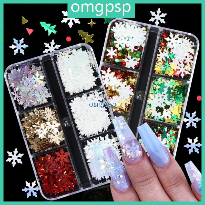 OMG Nail Snowflake Stickers Star Polka Dot Sequins สําหรับเล็บคริสต์มาส
