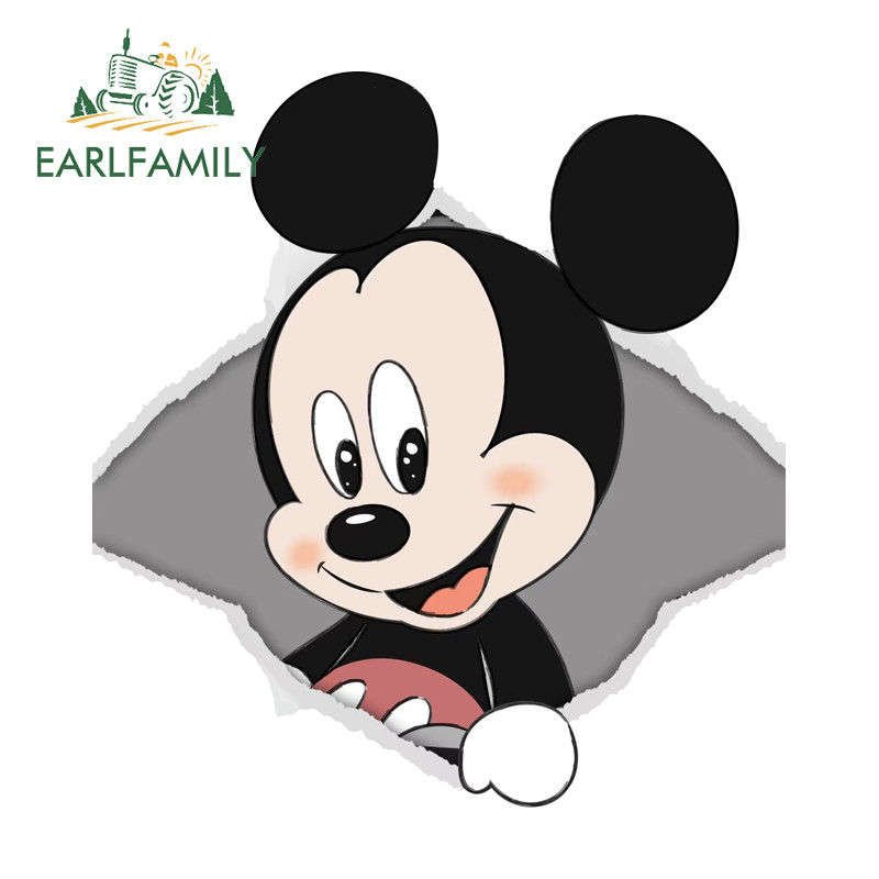 EARLFAMILY Mickey Mouse Tear การ์ตูนรถสติกเกอร์ Creative สเก็ตบอร์ดรถจักรยานยนต์กระจกไวนิล Decal Occlusion Scratch ประตูรถ Protector