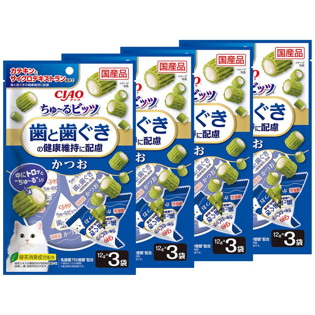 CIAO Chewy Bits Tuna 12g x 3 Bags 4-Pack for Cat Dental Health