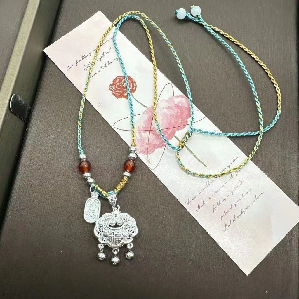 双面福平安项链锁手手加工 人吊宝儿童锁女礼สินค้าสองด้าน ฟู ปิง หนึ่งล็อคสร้อยคอทอมือแขวนsdf