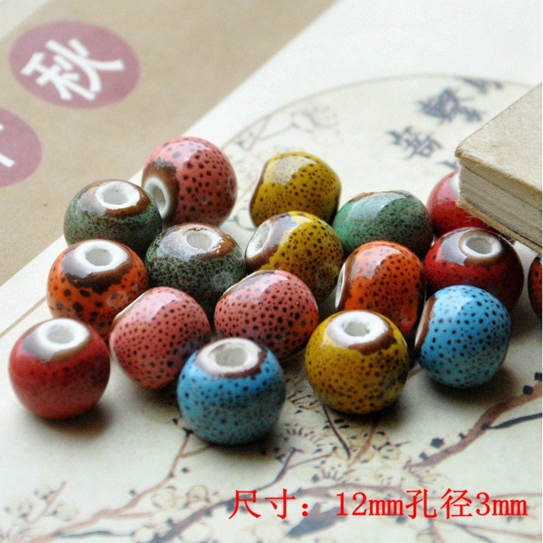 อุปกรณ์เครื่องประดับ ทําเอง ลูกปัดเซรามิกสร้อยข้อมือลูกปัดหลวมวัสดุถัก 12 มม. ลูกปัดสไตล์ย้อนยุค