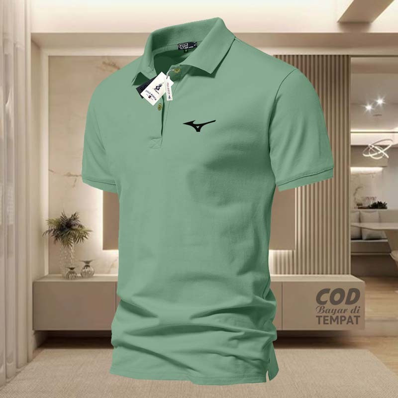 เสื้อโปโล Mizuno สีดำ สำหรับผู้ชาย ออกแบบมาให้มีโลโก้บนตัวเสื้อ