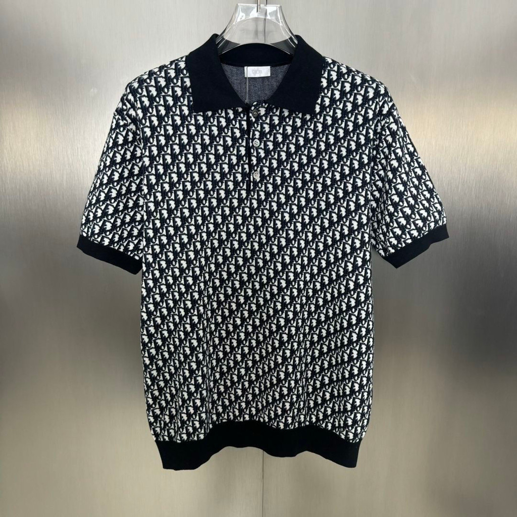 2025 Street Wear Mens Full Print Jacquard Letter Knit POLO Shirt Summer Loose Casual Lapel Short Sleeve T-Shirt Top Men Women Style [Ready Stock]