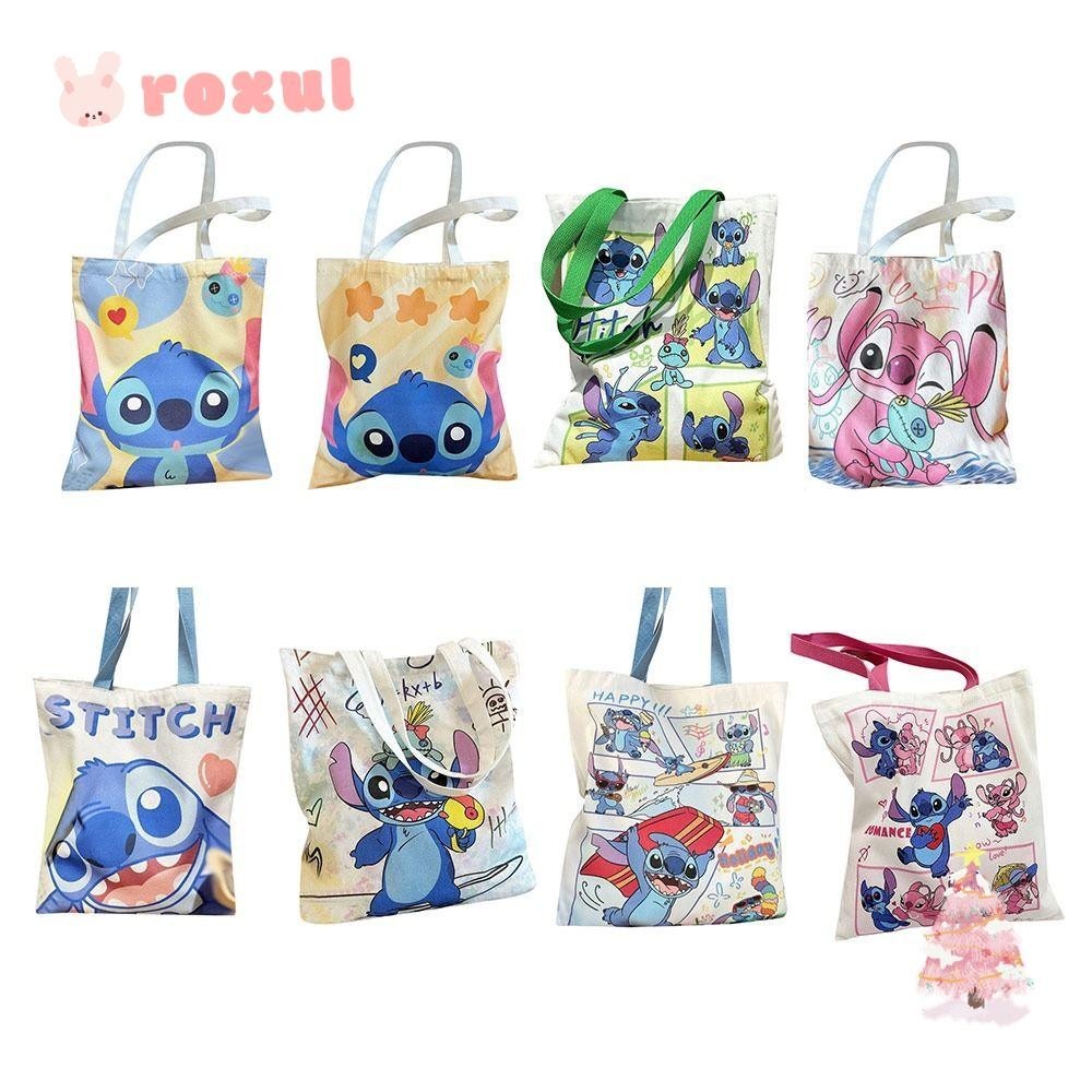 Roxul Tote Bag, กระเป๋าสะพายข้างผ้าฝ้ายความจุขนาดใหญ่, แพ็คเกจ Satchel Stitch กระเป๋า Messenger การ์ตูนแบบใช้ซ้ําได้สําหรับนักเรียน