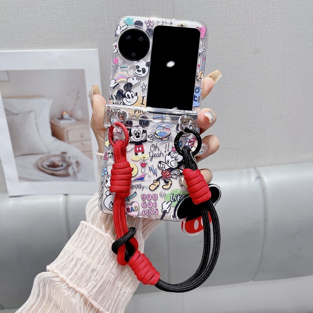 Oppo Find N3 flip 5G Case การ์ตูนน่ารัก Full screen Mickey with rope chain Case OPPO Find N2 flip 5G hard กันกระแทกโทรศัพท์ ความคิดสร้างสรรค์ Case Cover - รูปที่ 2