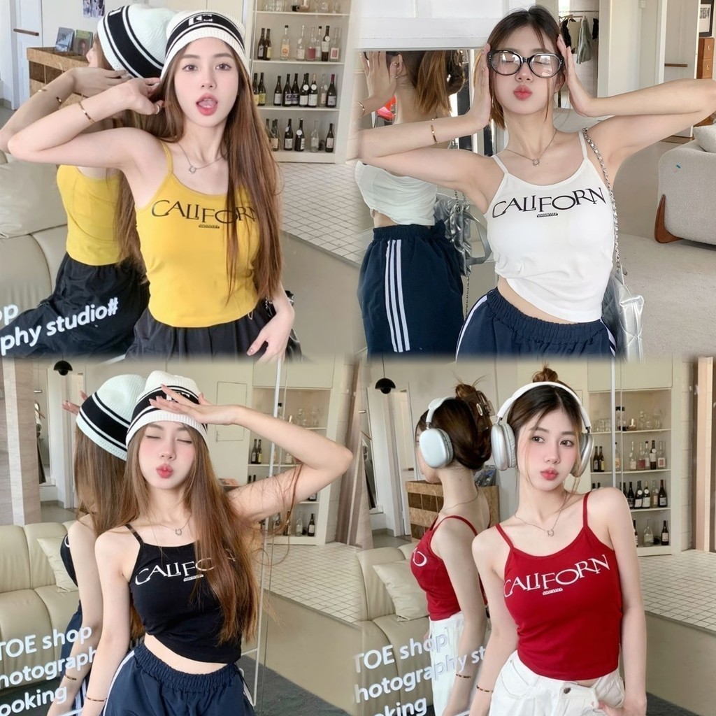 Bonnie เสื้อสายเดี่ยว y2k ผู้หญิง มีฟองน้ำ ผ้ายืด ใส่สบาย ลายสกีนตัวอักษร เสื้อแขนกุด สีสันสวยสด ส่งไวจากไทย#FY3433