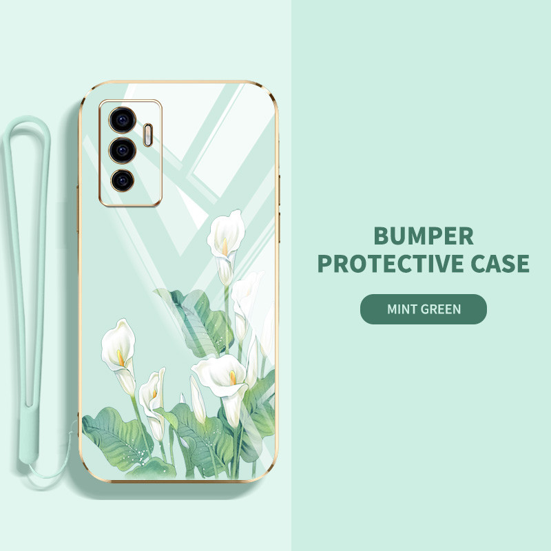 ปลอกสําหรับoppo Reno 12 5G Reno 12 F Reno12 Pro 5G 12Fดอกไม้สีขาวและใบไม้สีเขียวหรูหราElectroplating Anti Dropเคสโทรศัพท์แบบนุ่ม