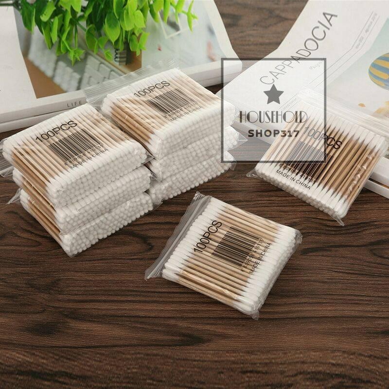 ✈️🚀พร้อมส่ง Cotton Buds คอตตอนบัด สำลีปั่นหู ด้ามไม้ อย่างดีไม่รุ่ยง่าย 1แพ็คมี100ชิ้น😊🦋🎉 hh99