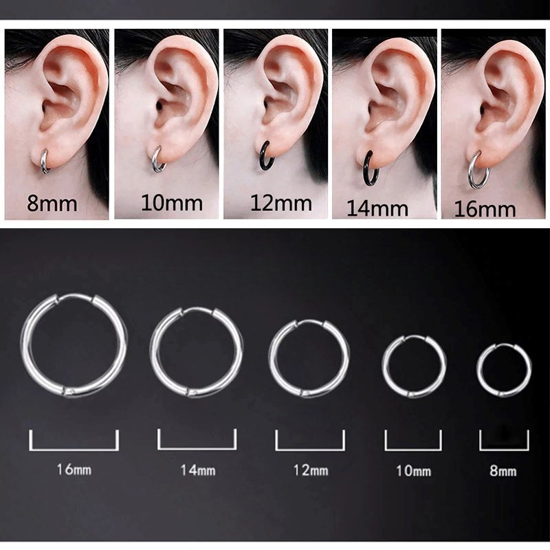 ต่างหู สแตนเลส โกลเด้น เงิน สีดำ สี รอบ ตุ้มหู ต่างหูห่วงสีสันสดใส Circle Ear Clasp เหมาะสำหรับผู้ชายและผู้หญิง