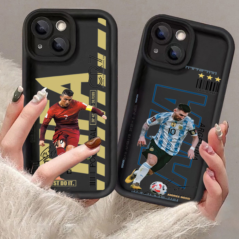 ที่มีชื่อเสียง Footballer สําหรับ iPhone 16 15 14 13 12 11 Pro Max XR X XS Max 7 8 14 15 Plus SE2 Mini Footballer Messi CR7 Neymar Matte ซิลิโคนนุ่ม