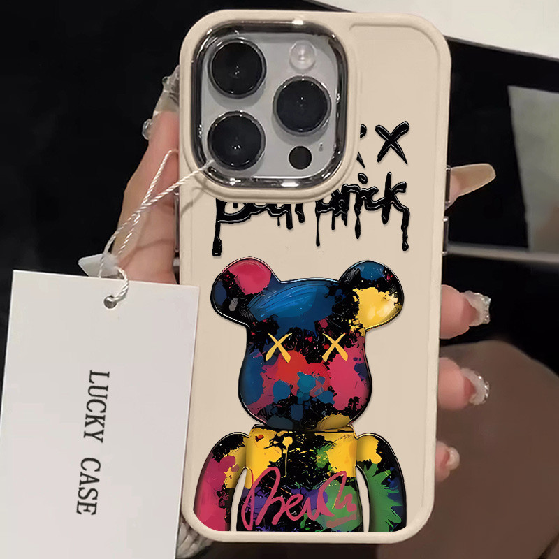 Graffiti หมีรุนแรงเคสโทรศัพท์สําหรับ IPhone 15 14 11 12 13 Pro Max XR X XS Max 7/8 Plus Se2020 ทนสิ่งสกปรกฤดูใบไม้ร่วง Macropore ป้องกันเคสโทรศัพท์