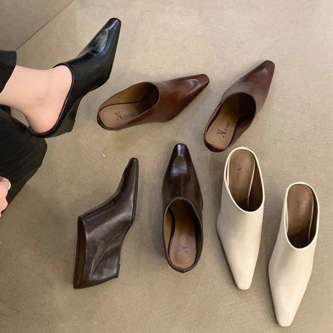 Wedges ผู้หญิงเกาหลีรุ่นแฟชั่นด้านล่างแบนด้านในเพิ่มความสูง Toe-Covered รองเท้าส้นสูงรองเท้าแตะขนาด 35-40